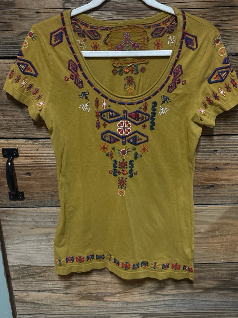 Johnny Was Embroidered Scoop Neck Women's Top - Greenish-Yellow